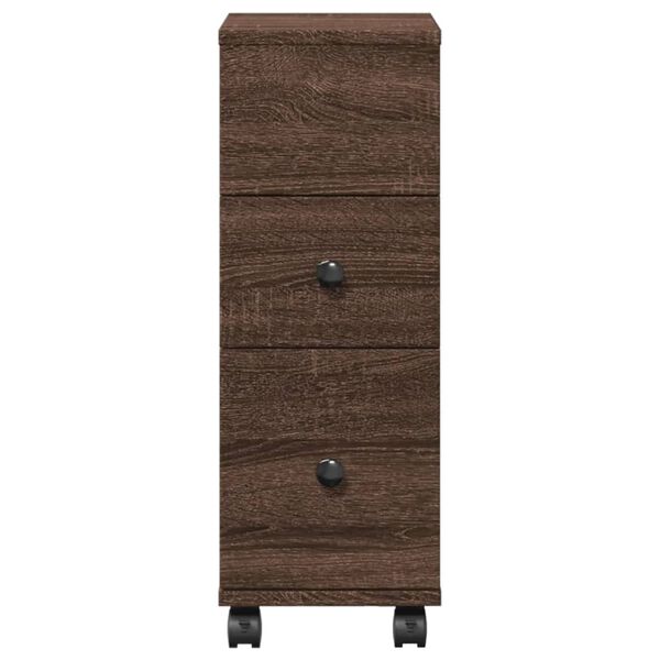 vidaXL Narrow Bathroom Cabinet with Wheels Brown Oak Engineered Wood