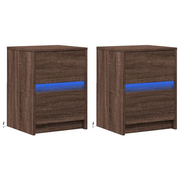 vidaXL Bedside Cabinets with LED Lights 2 pcs Brown Oak Engineered Wood
