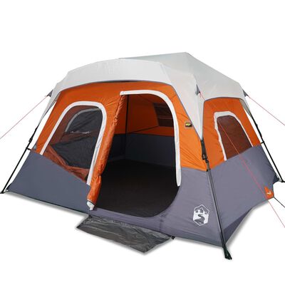 vidaXL Family Tent with LED 6-Person Light Grey and Orange Quick Release