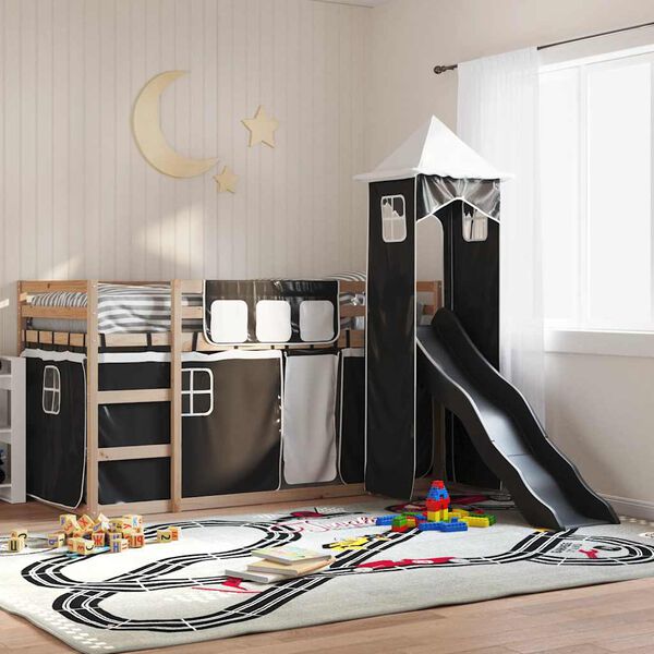 vidaXL Bunk Bed without Mattress with Slide White and Black 90x200 cm