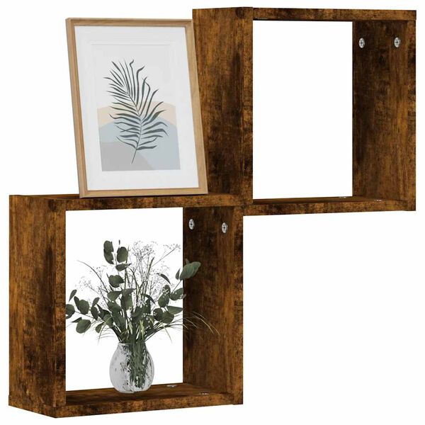 vidaXL Wall Cube Shelves 2 pcs Smoked Oak 30x15x30 cm