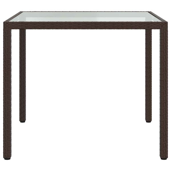 vidaXL Garden Table 90x90x75 cm Tempered Glass and Poly Rattan Brown