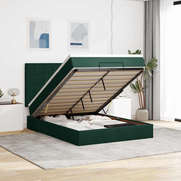 vidaXL Ottoman Bed with Mattresses Dark Green 140x190cm Velvet