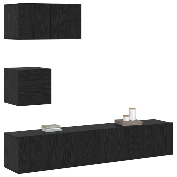 vidaXL TV Cabinet Set Wall-mounted 3 pcs Black Oak Engineered Wood