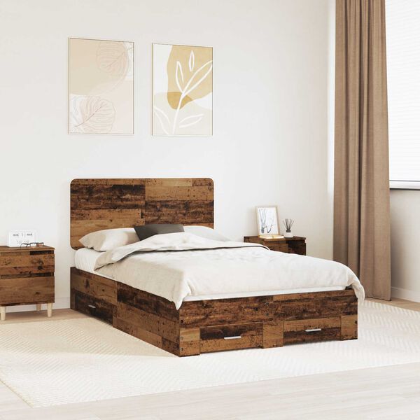 vidaXL Bed Frame with Headboard Old Wood 120 x 190 cm Engineered Wood