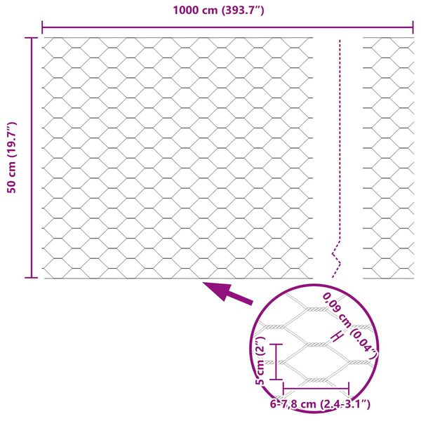 vidaXL Hexagon Fence Green 0.5 x 10 m Steel