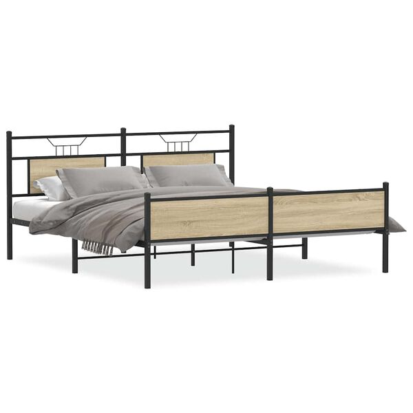 vidaXL Metal Bed Frame without Mattress Sonoma Oak 180x200 cm Super King