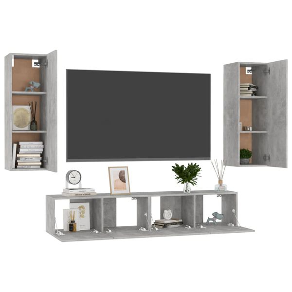 vidaXL 4 Piece TV Cabinet Set Concrete Grey Engineered Wood