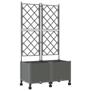 vidaXL Garden Planter with Trellis&Wheels 2 pcs Light Grey PP
