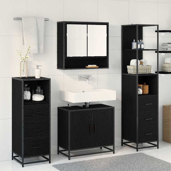 vidaXL Bathroom Furniture Set 4 pcs Black Oak Engineered Wood