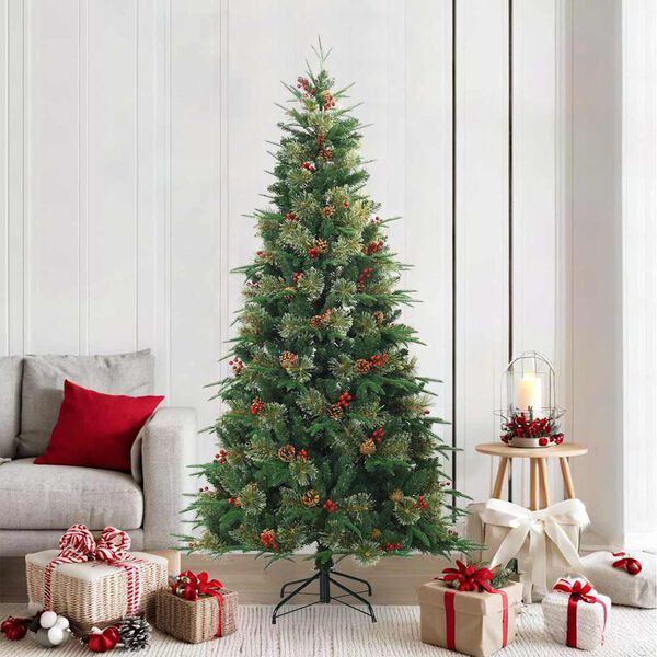 vidaXL Artificial Hinged Christmas Tree Green 210 cm PVC, PE and Steel