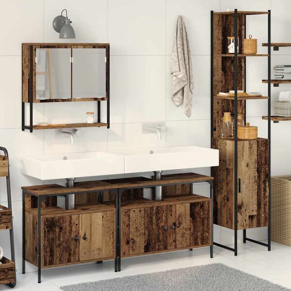 vidaXL Bathroom Furniture Set with Door 4 pcs Old Wood Engineered Wood