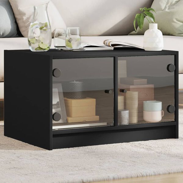 vidaXL Coffee Table with Glass Doors Black 68x50x42 cm