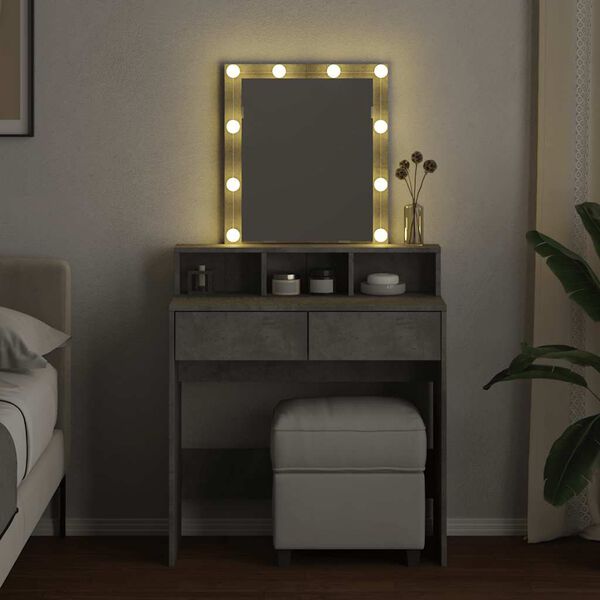 vidaXL Dressing Table with LED Concrete Grey 80x41x144.5 cm
