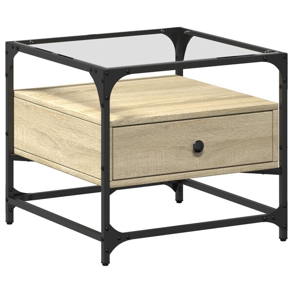 vidaXL Coffee Table with Glass Top Sonoma Oak 50x50x45 cm Steel