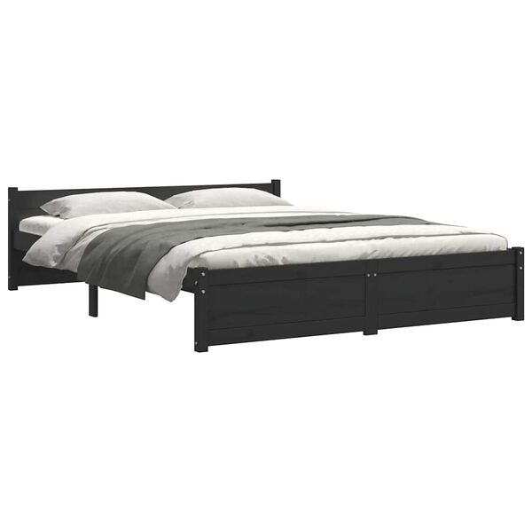 vidaXL Bed Frame without Mattress Black Solid Wood 135x190 cm Double Double