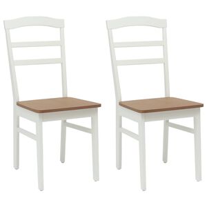 vidaXL Dining Chair 2 pcs White and Natural Solid Rubber Wood