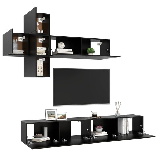 vidaXL 7 Piece TV Cabinet Set Black Engineered Wood