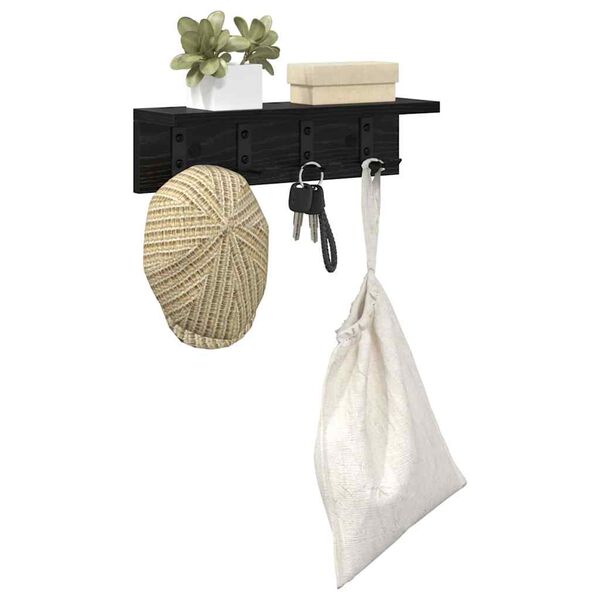 vidaXL Wall-Mounted Coat Rack with Shelf Black oak 40 x 10.5 x 10.5 cm