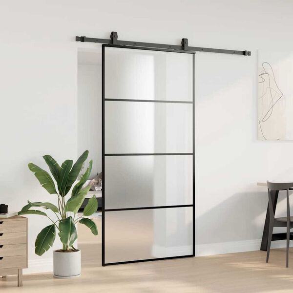 vidaXL Sliding Door with Hardware Set Black 102.5x205 cm ESG Glass