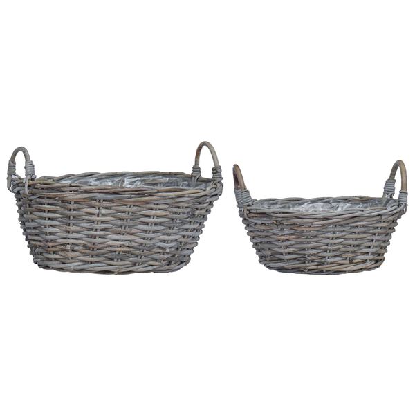 vidaXL Planter Basket with Storage 2 pcs Grey Lacak Rattan