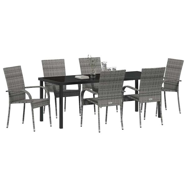 vidaXL Garden Dining Set 7 pcs Grey Powder-Coated Steel