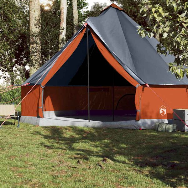 vidaXL Family Tent Tipi 10-Person Grey and Orange Waterproof