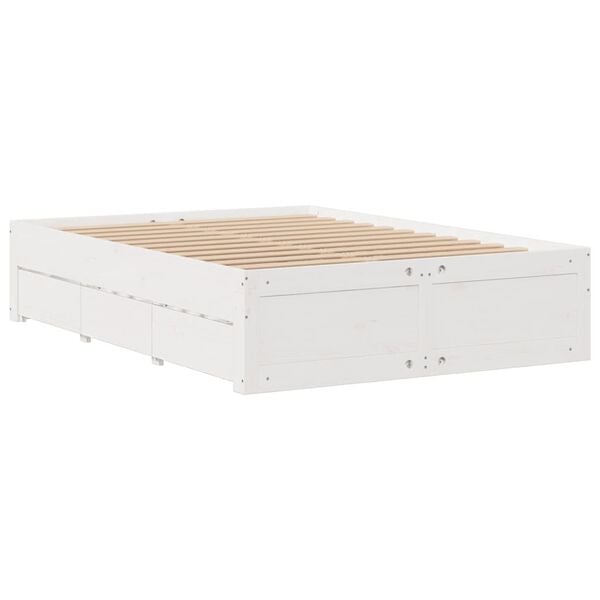 vidaXL Bed Frame without Mattress with Drawers White 150x200 cm King Size Solid Wood Pine