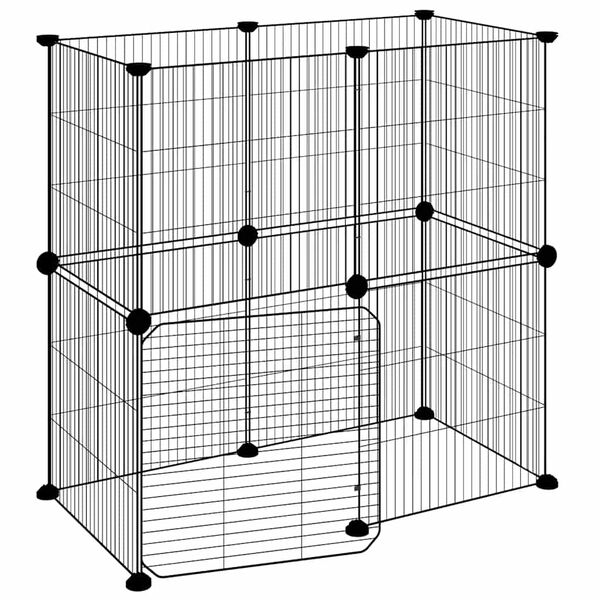 vidaXL 12-Panel Pet Cage with Door Black 35x35 cm Steel