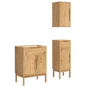 vidaXL Bathroom Furniture Set FLORO 3 pcs Wax Brown Solid Pine Wood