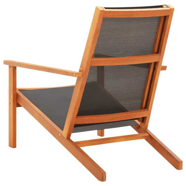 vidaXL Garden Lounge Chair Black Solid Eucalyptus Wood and Textilene