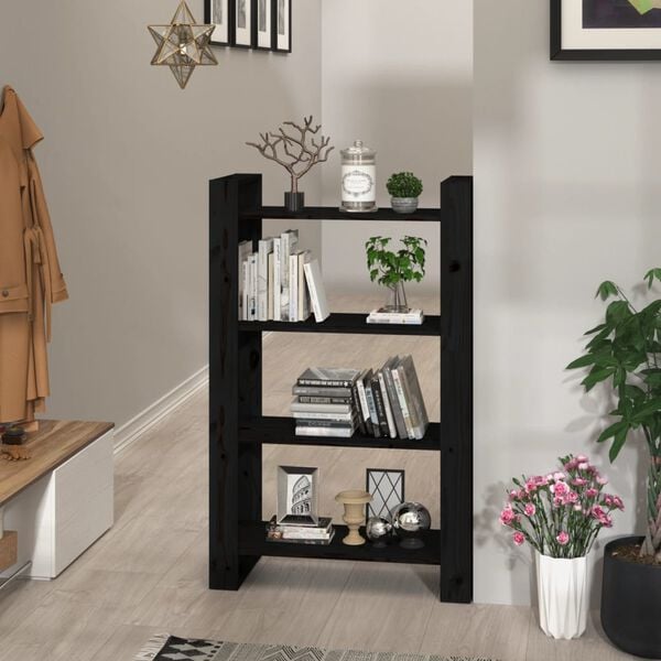 vidaXL Book Cabinet/Room Divider Black 60x35x57 cm Solid Wood Pine