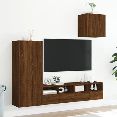 vidaXL 4 Piece TV Wall Units Brown Oak Engineered Wood