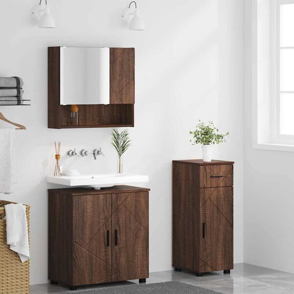 vidaXL Bathroom Furniture Set 3 pcs Brown Oak Engineered wood & Metal