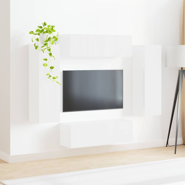 vidaXL TV Wall Cabinet Set Wall-mounted 4 pcs White Engineered Wood