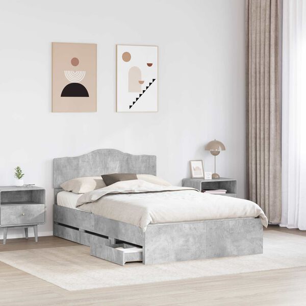 vidaXL Bed Frame with Drawer Concrete Grey 120 x 190 cm Engineer Wood