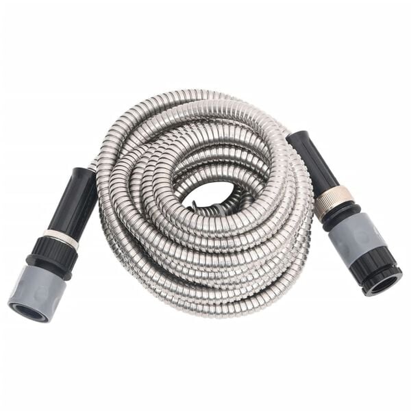 vidaXL Garden Hose with Spray Nozzle Silver 0.6" 15 m Stainless Steel