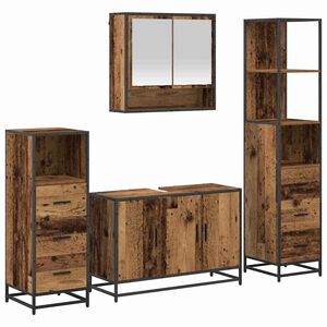 vidaXL Bathroom Furniture Set with Door 4 pcs Old Wood Engineered Wood