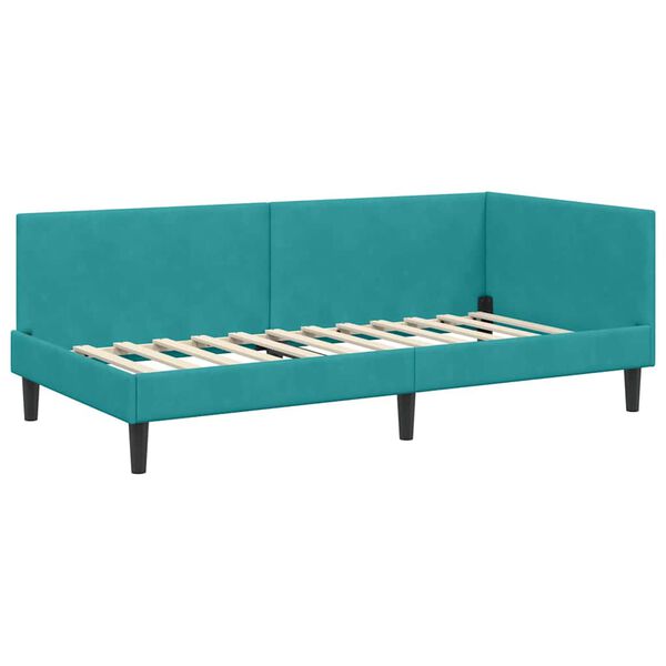 vidaXL Corner Bed Frame Turquoise 100 cm x 200 cm Velvet