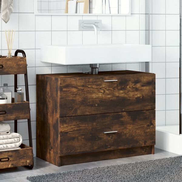 vidaXL Sink Cabinet Smoked Oak 78x37x59 cm Engineered Wood
