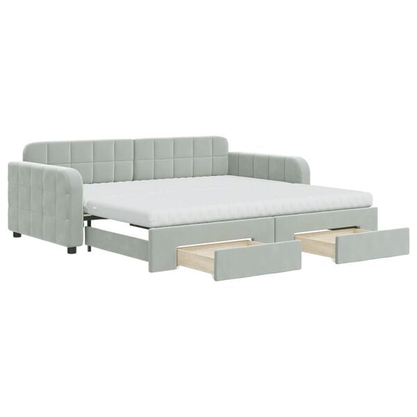 vidaXL Daybed with Trundle and Drawers Light Grey 90x190 cm Velvet