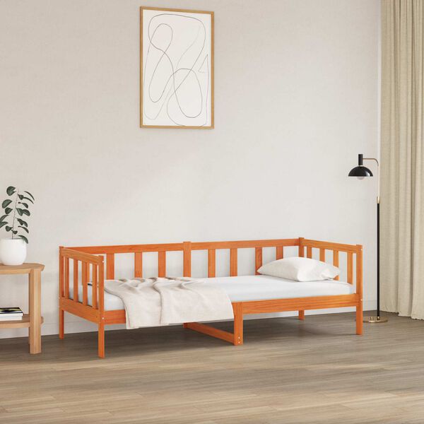 vidaXL Bed Frame with Headboard Wax Brown 80 x 200 cm Solid Pine Wood