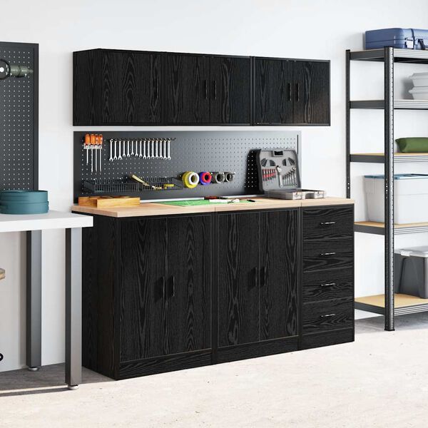 vidaXL Garage Wall Cabinet Black Engineered Wood