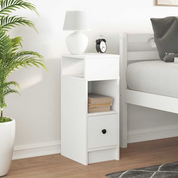 vidaXL Bedside Cabinet with Drawer White 25x31x66 cm