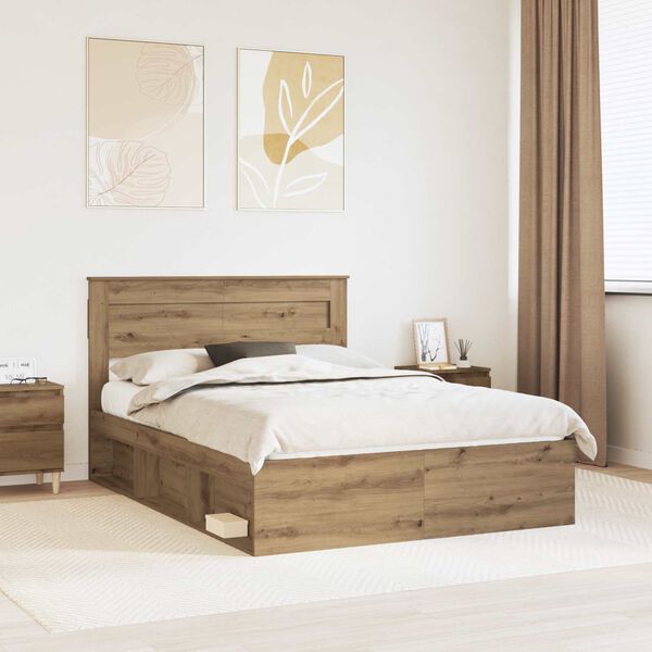 vidaXL Bed Frame Artisian Oak 140 x 200 cm Solid Pine Wood