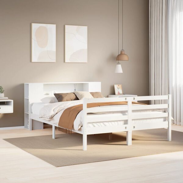 vidaXL Bookcase Bed without Mattress White 150x200 cm King Solid Wood Pine