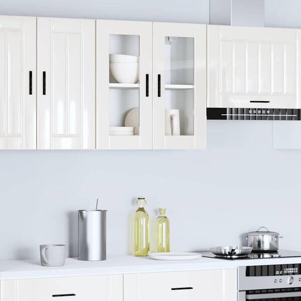 vidaXL Kitchen Wall Cabinet with Glass Door Porto High Gloss White