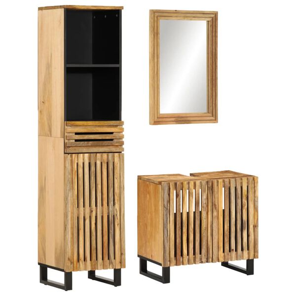 vidaXL 3 Piece Bathroom Furniture Set Solid Wood Rough Mango