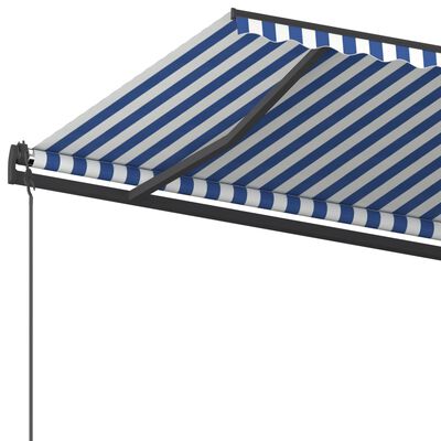 vidaXL Manual Retractable Awning with Posts 6x3.5 m Blue and White
