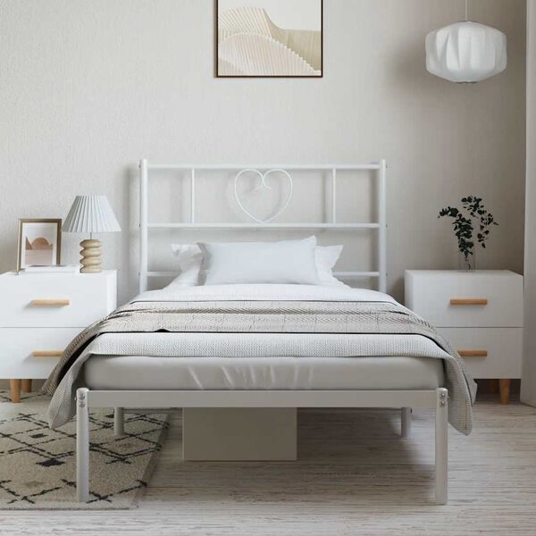 vidaXL Metal Bed Frame without Mattress with Headboard White 100x200cm
